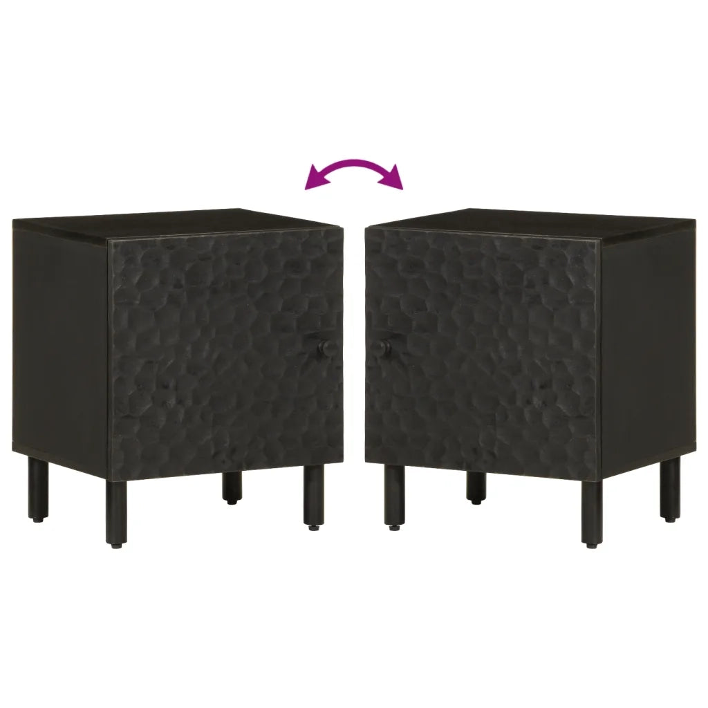 Comodini 2pz Neri 40x33x46 cm in Legno Massello di Mango 356816