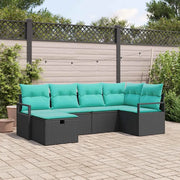Set di divani con cuscino 6 pcs Nero e Turchese polyrattan