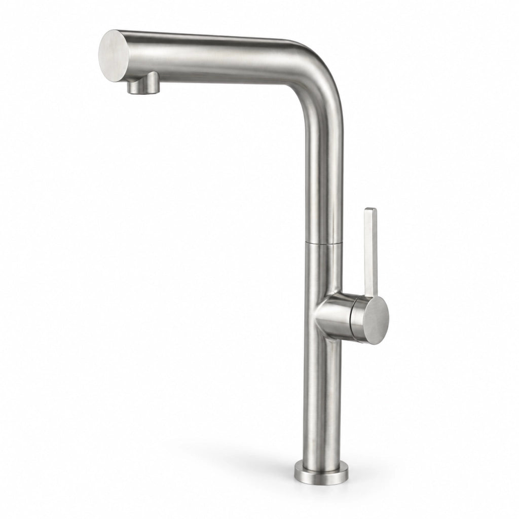 Rubinetto Miscelatore Cucina Acciaio Satinato Canna Alta Girevole Quadrata 87957