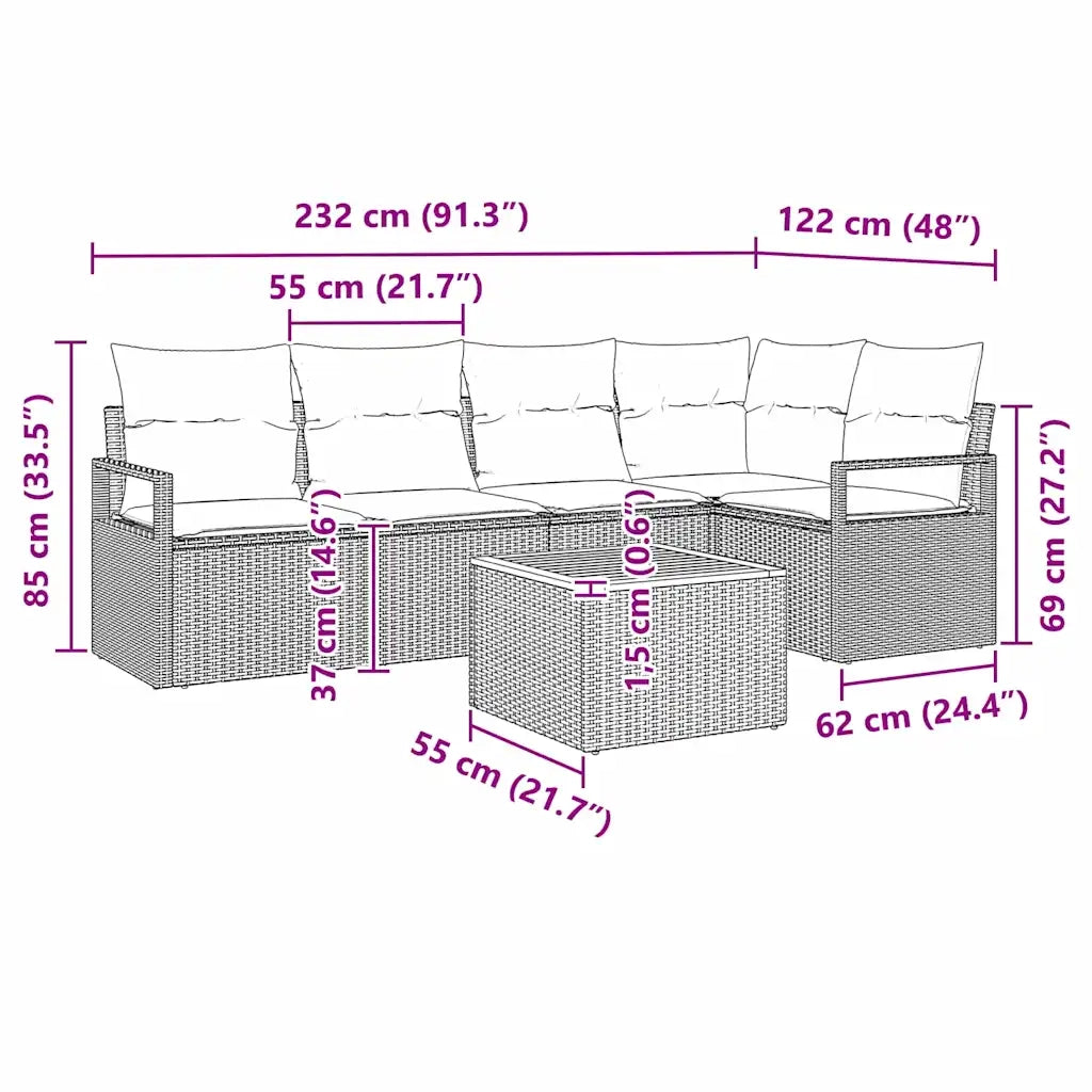 Set Divano da Giardino con cuscino 6 pcs Grigio polyrattan 3347706