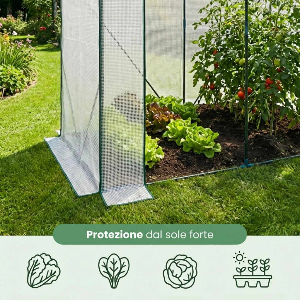 Serra da giardino a casetta con struttura in metallo e telo in PE 1 porta 2 finestre Bianco 202x80x170 cm