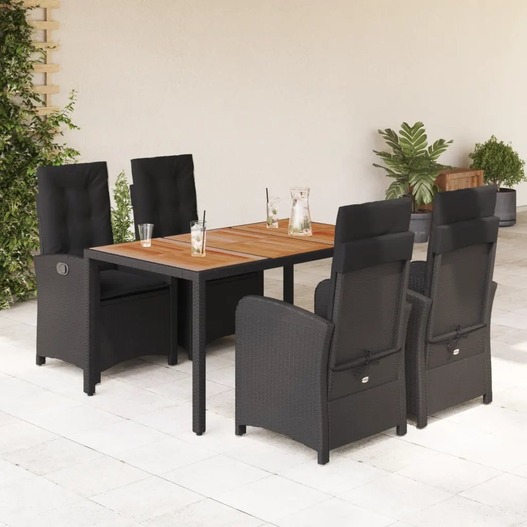 Set da Pranzo da Giardino 5 pz Nero con Cuscini in Polyrattan 3212233
