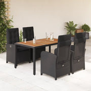 Set da Pranzo da Giardino 5 pz Nero con Cuscini in Polyrattan 3212233