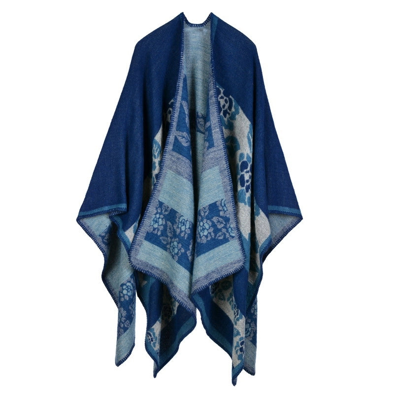 Sciarpa in cashmere in stile europeo e americano con spacchi, spessa, ideale come scialle/mantella per autunno e inverno.