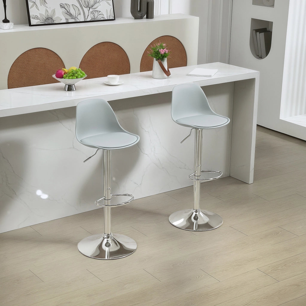 Set 2 sgabelli bar regolabili in altezza girevoli 360° con schienale e poggiapiedi grigi
