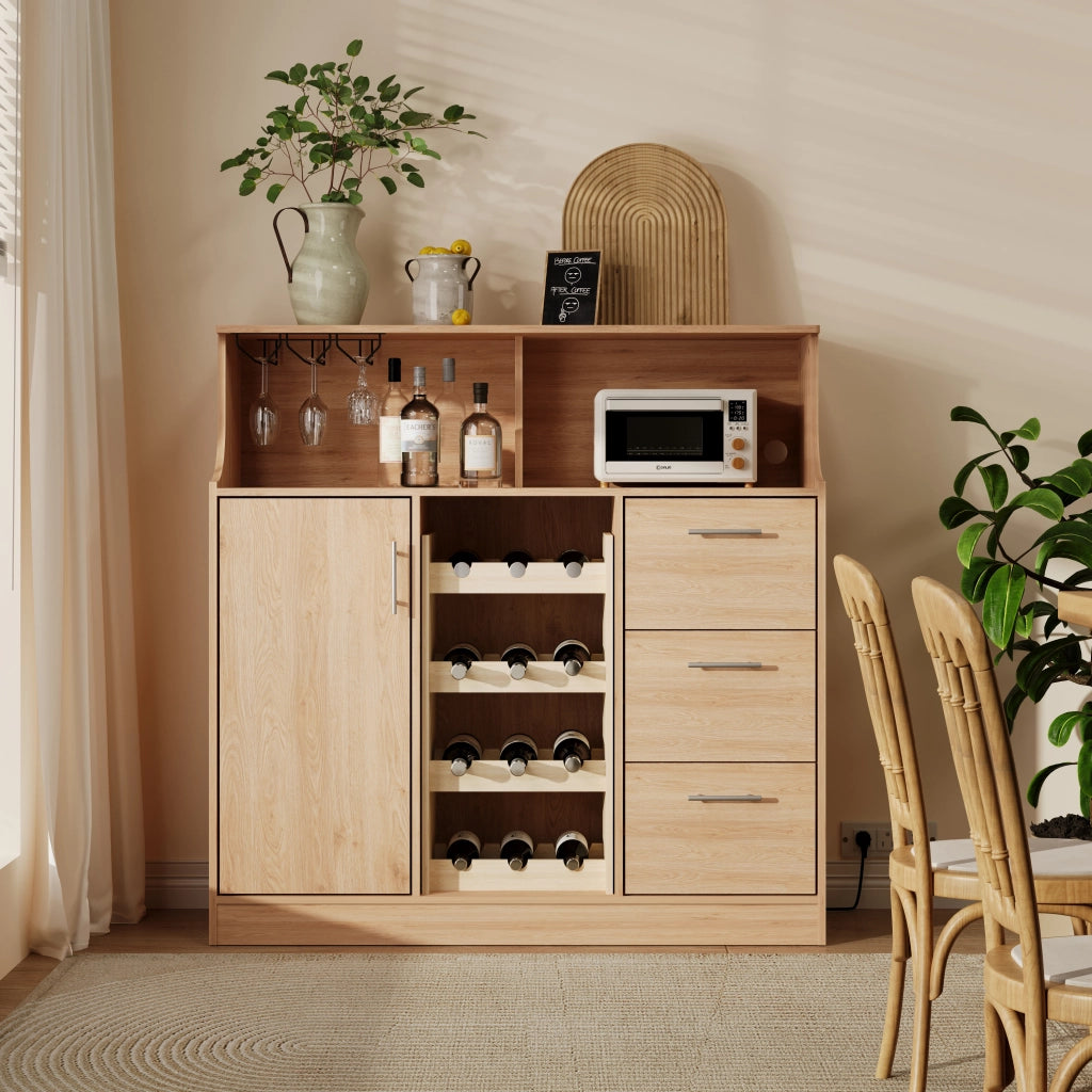 Credenza con LED, Portabottiglie e Portabicchieri ¨C MINIMAL ¨C Legno Multistrato