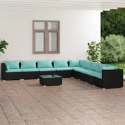 Set Divani da Giardino 10 pz con Cuscini in Polyrattan Nero 3101793