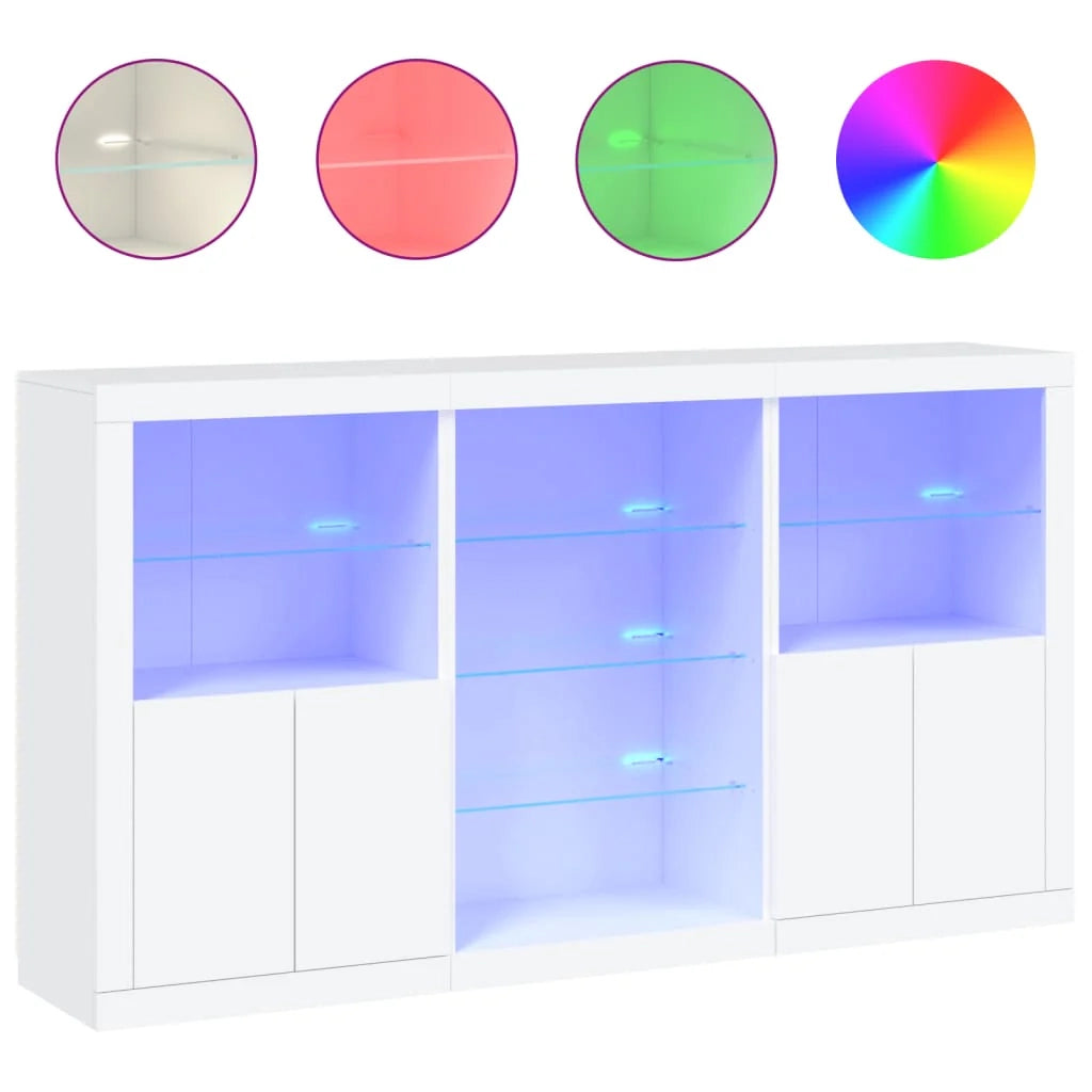 Buffet credenza cassettiera armadio mobile contenitore organizer per cucina soggiorno salotto con luci LED 181,5 x 37 x 100 cm bianco 02_0029837