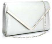 Borsa da sera per donna in imitazione di pelle con catena, chiusura lampo, tasca per portafoglio e borsa per cocktail, argento, unico modello