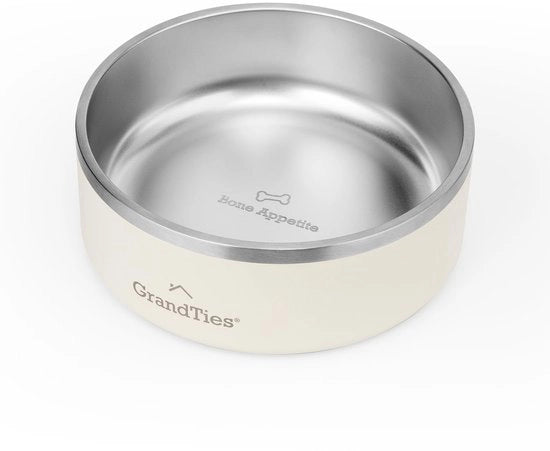 Ciotola per animali domestici in acciaio inossidabile gravata, riutilizzabile, BPA-free, isolata, per gatti e cani, grande, duratura, antiscivolo, impermeabile, per esterni (1250 ml, bianco ivory)