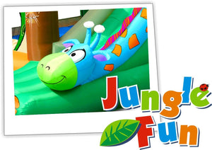 Castello Giostra Gonfiabile Jungle Fun con Scivolo e Pompa Inclusa Happy Hop