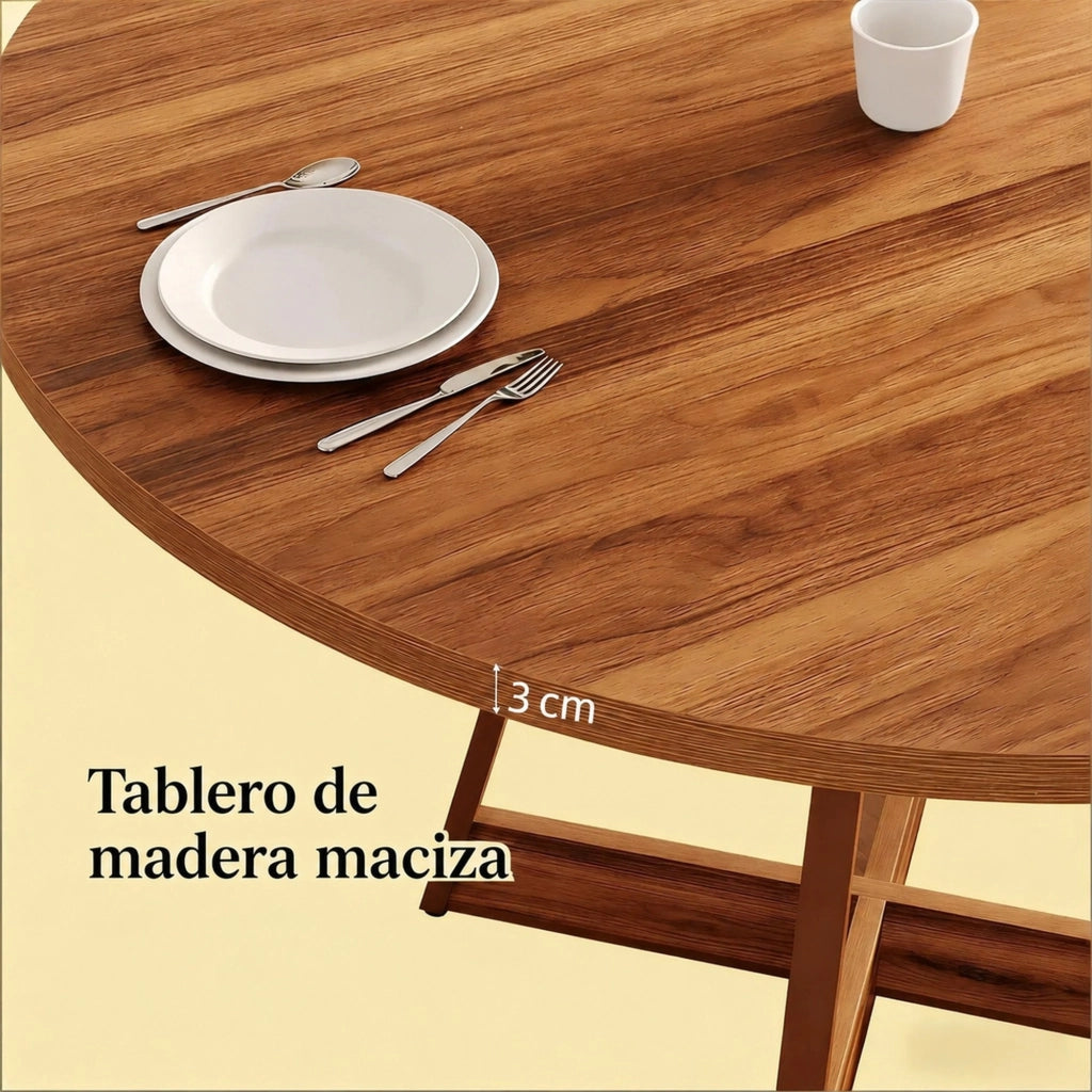 Tavolo da pranzo rotondo 100 cm in MDF marrone, per 2-4 persone, stile country