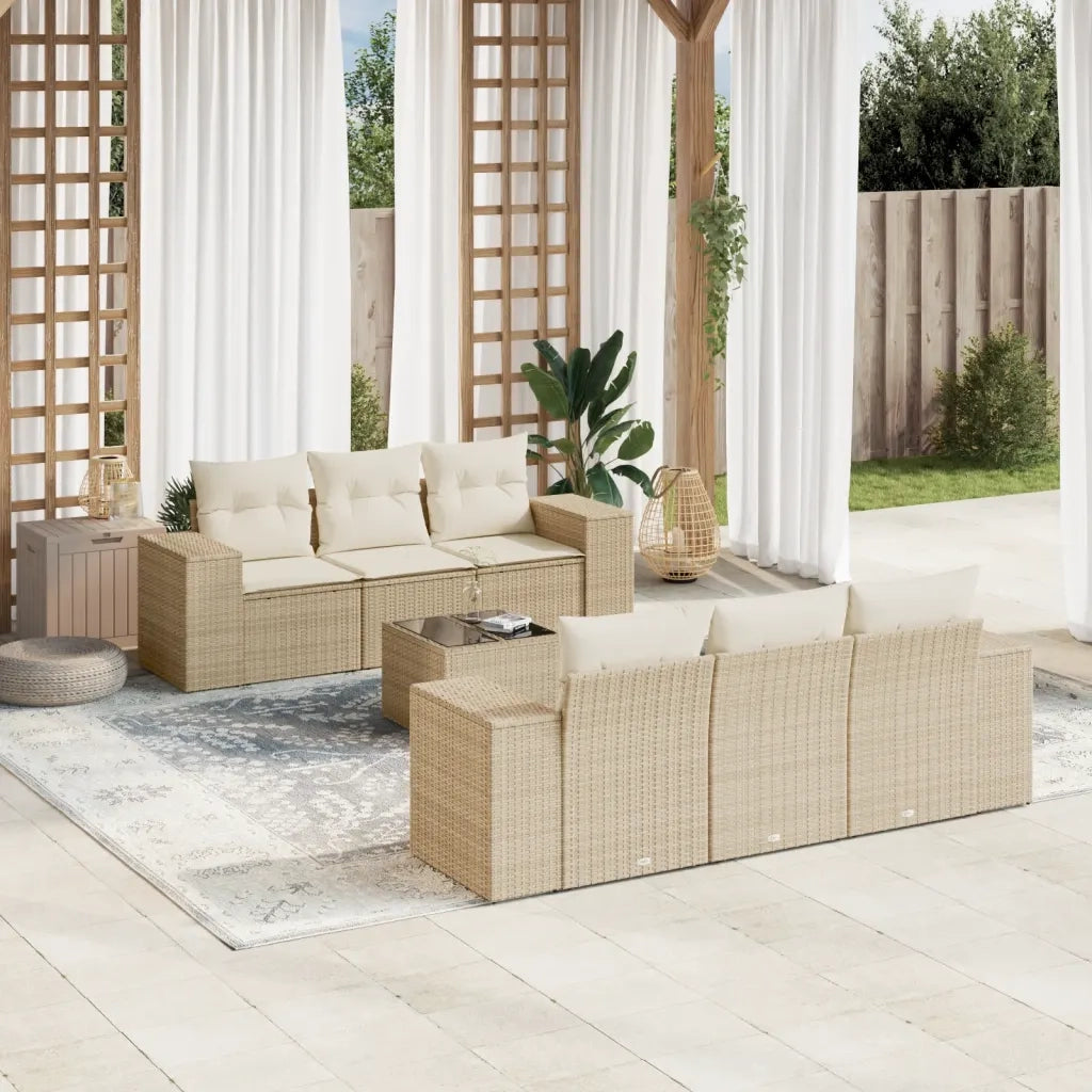Set Divani da Giardino 7 pz con Cuscini Beige in Polyrattancod mxl 117077