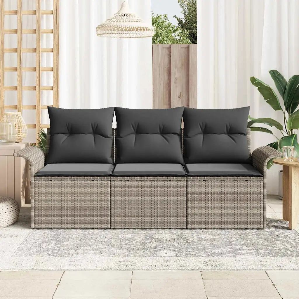 Set Divano da Giardino con cuscino 3 pcs Grigio Poly Rattan 3353888