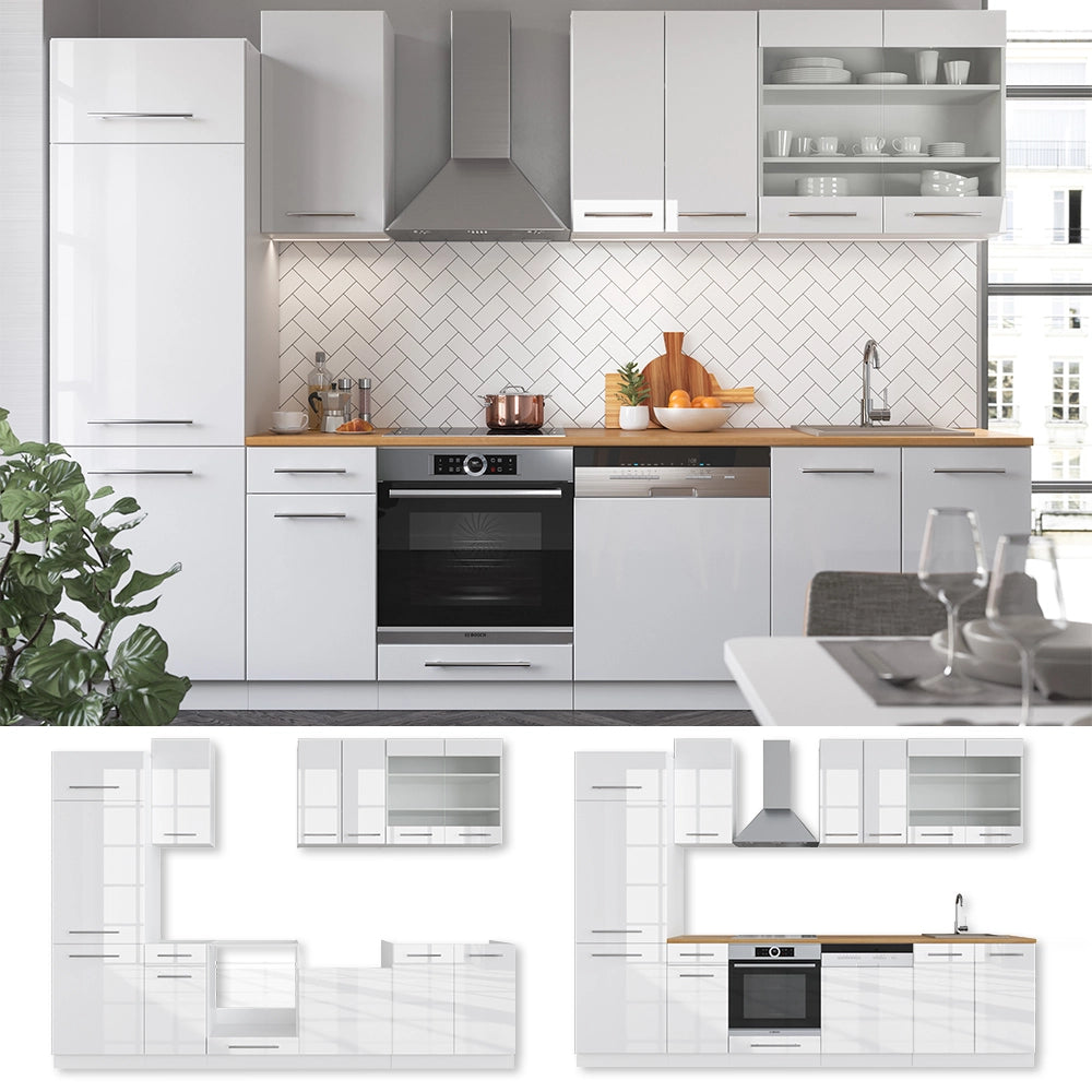 Cucina componibile Fame-Line Bianco lucido/Bianco 300 cm, PL Rovere Vicco