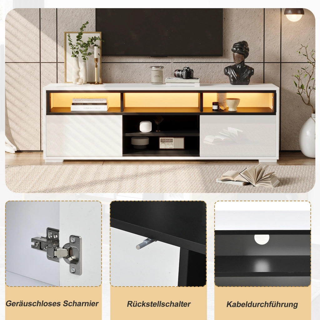 Mobile porta TV con LED e finitura lucida in pannello truciolare bianco 150 × 35 × 50 cm