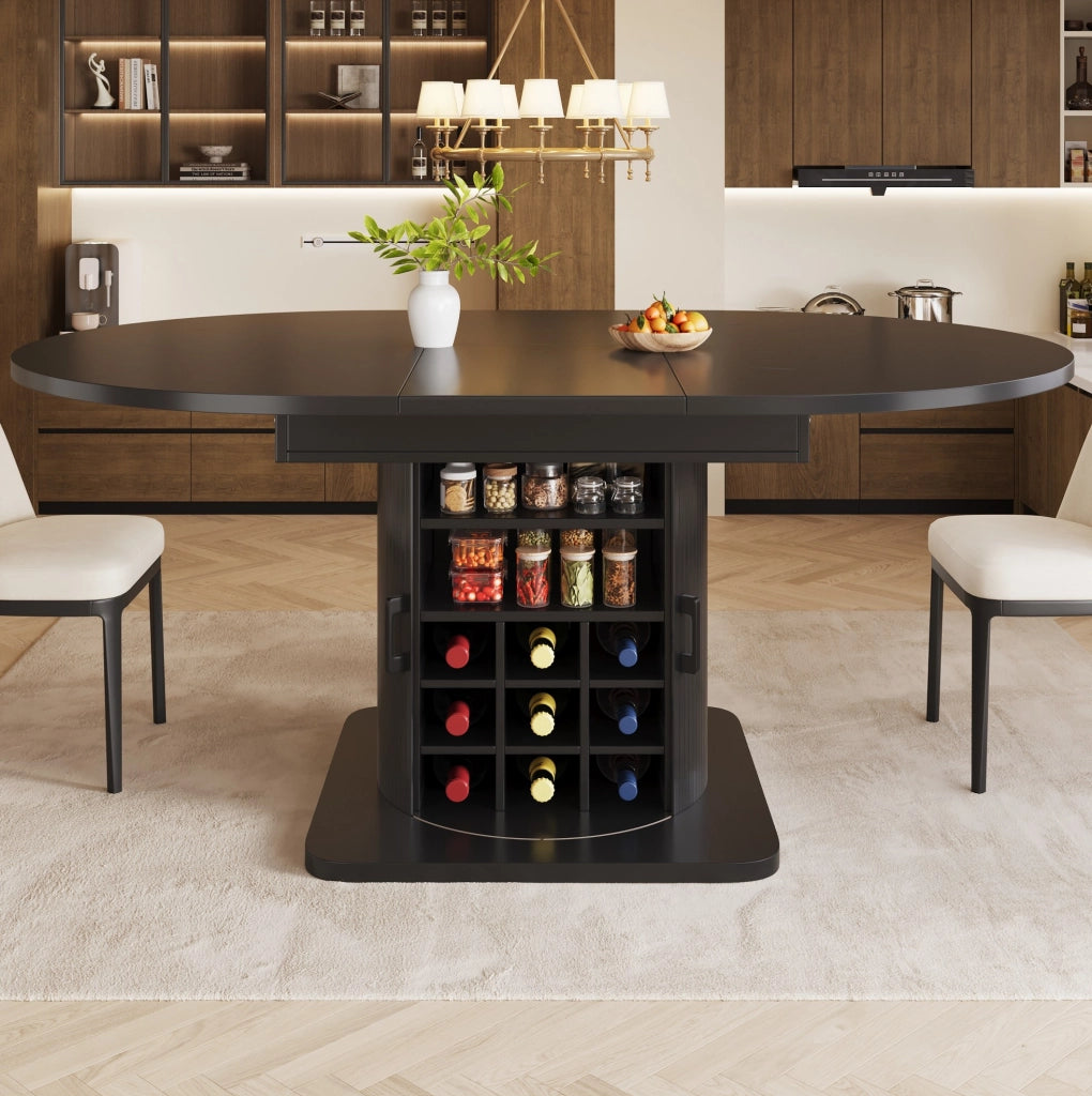Tavolo allungabile 118x118x76 cm con ampio vano contenitore; MDF e metallo; nero