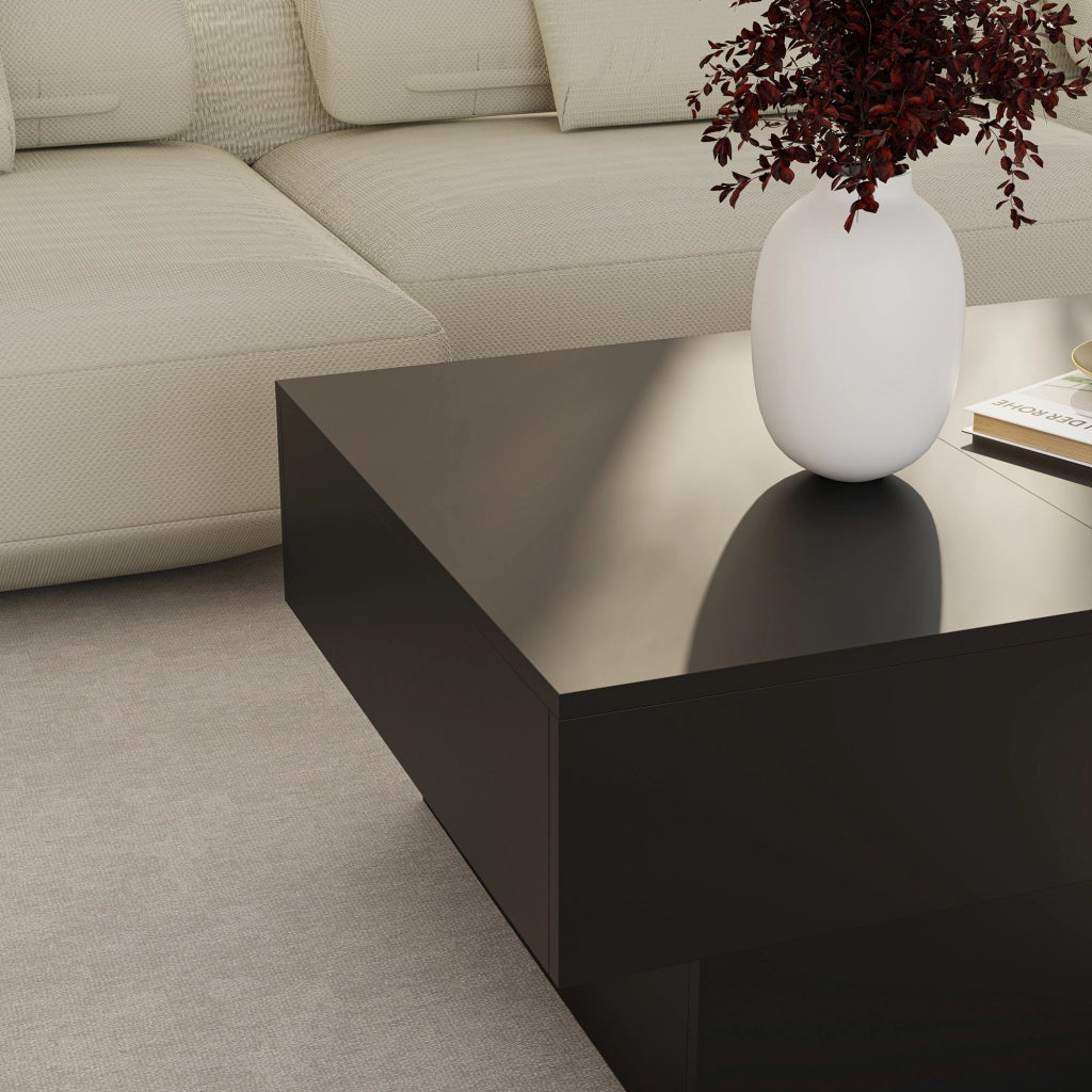 Tavolino Centrale Lens da Salotto con Piano Scorrevole 80 x 60 x 36 cm - Nero [en.casa]