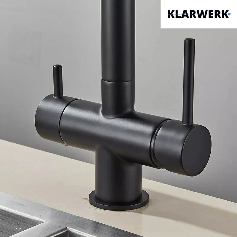 Lana | Rubinetto  estraibile 3 vie nero opaco | miscelatore da cucina per acqua potabile in acciaio inossidabile | Girevole a 360 iltra 3 connessioni