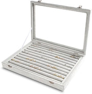 Cassetta di conservazione per anelli e orecchini con coperchio trasparente, 10 slot, contenitore in velluto, display per gioielli con coperchio in vetro trasparente, (grigio, 10 slot)