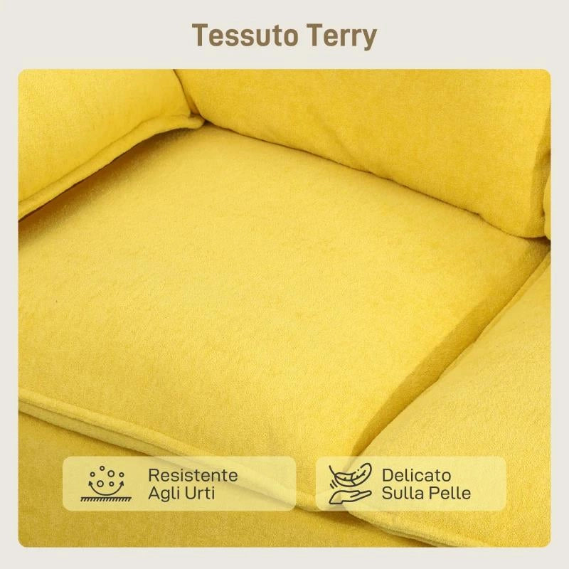 DIVANO 2 POSTI MODERNO CON CUSCINI E RIVESTIMENTO IN TESSUTO SPUGNA, 130X77X84 CM, GIALLO