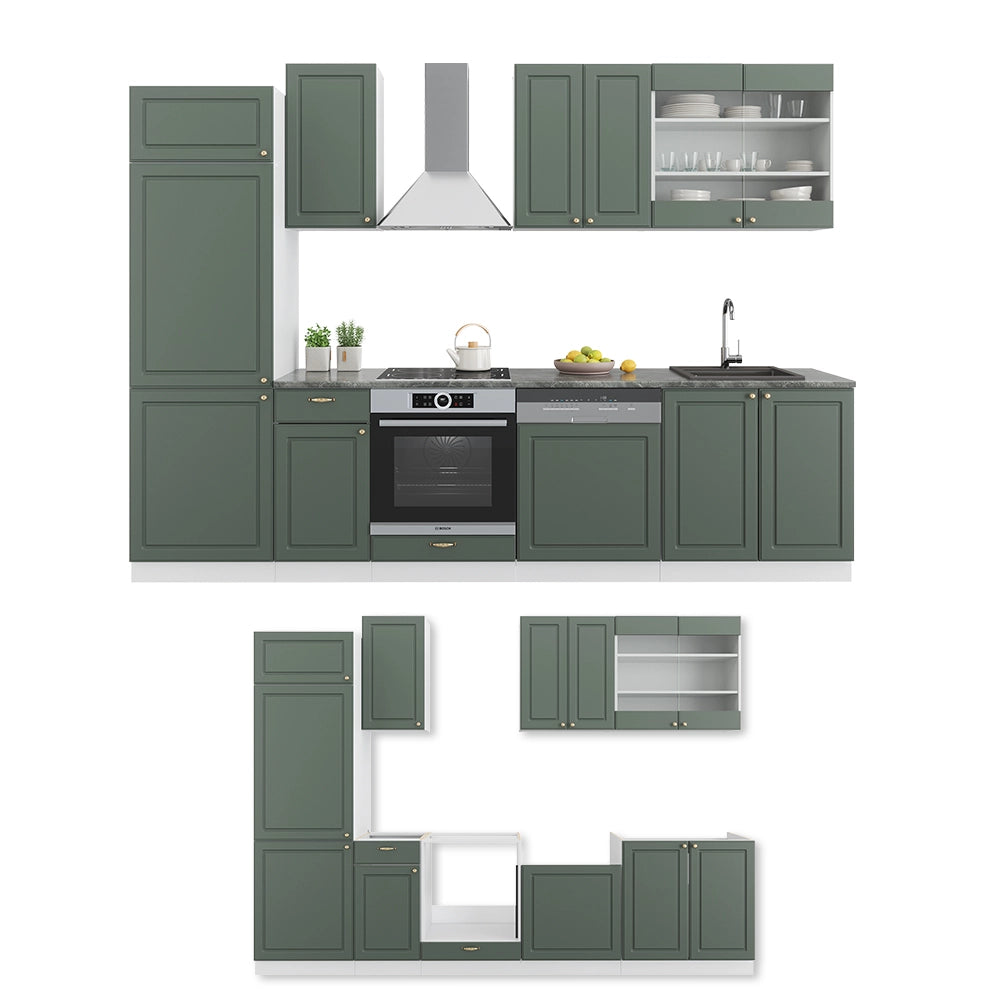 Cucina componibile Fame-Line Verde-oro rustico/Bianco 300 cm, PL Marmo Vicco