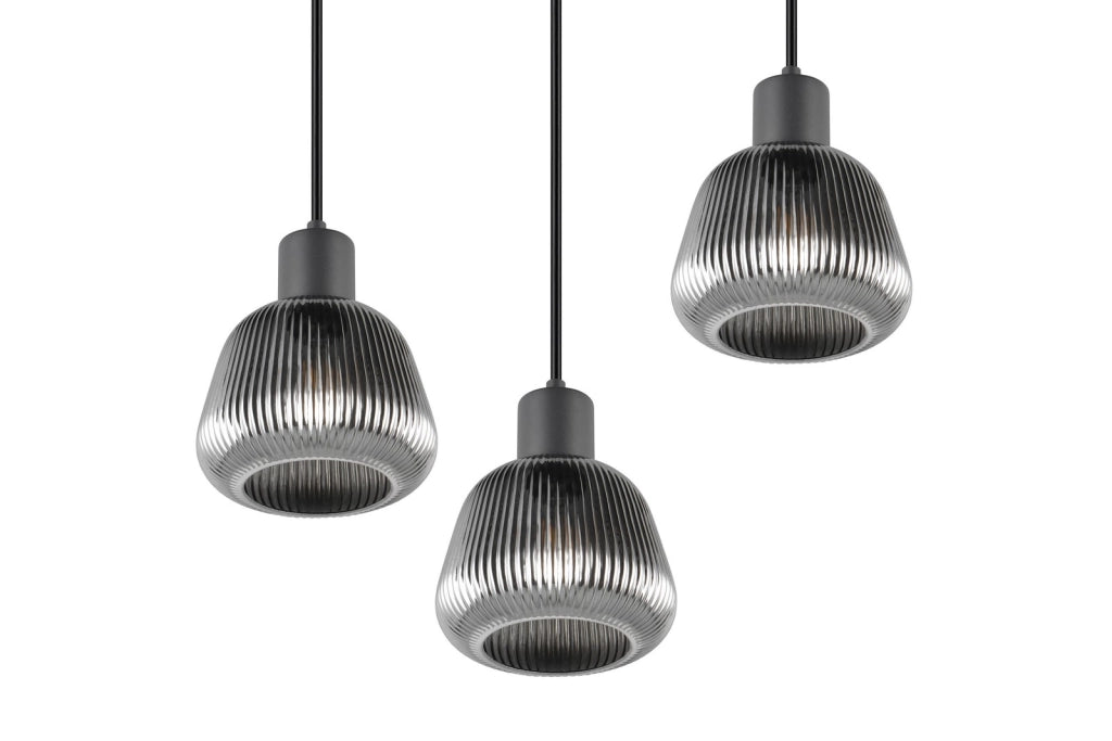 Lampadario retro Trio Tarifa nero vetro 3xE27 Ø37cm