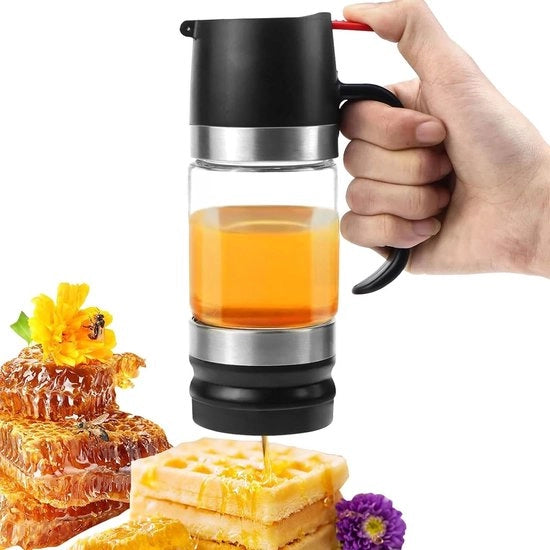 Honingdispenser in vetro trasparente 350 ml con maniglia - push-drip - chiusura domestica - senso di gocciolamento - adatto per salse di soia chilie salse di miele.