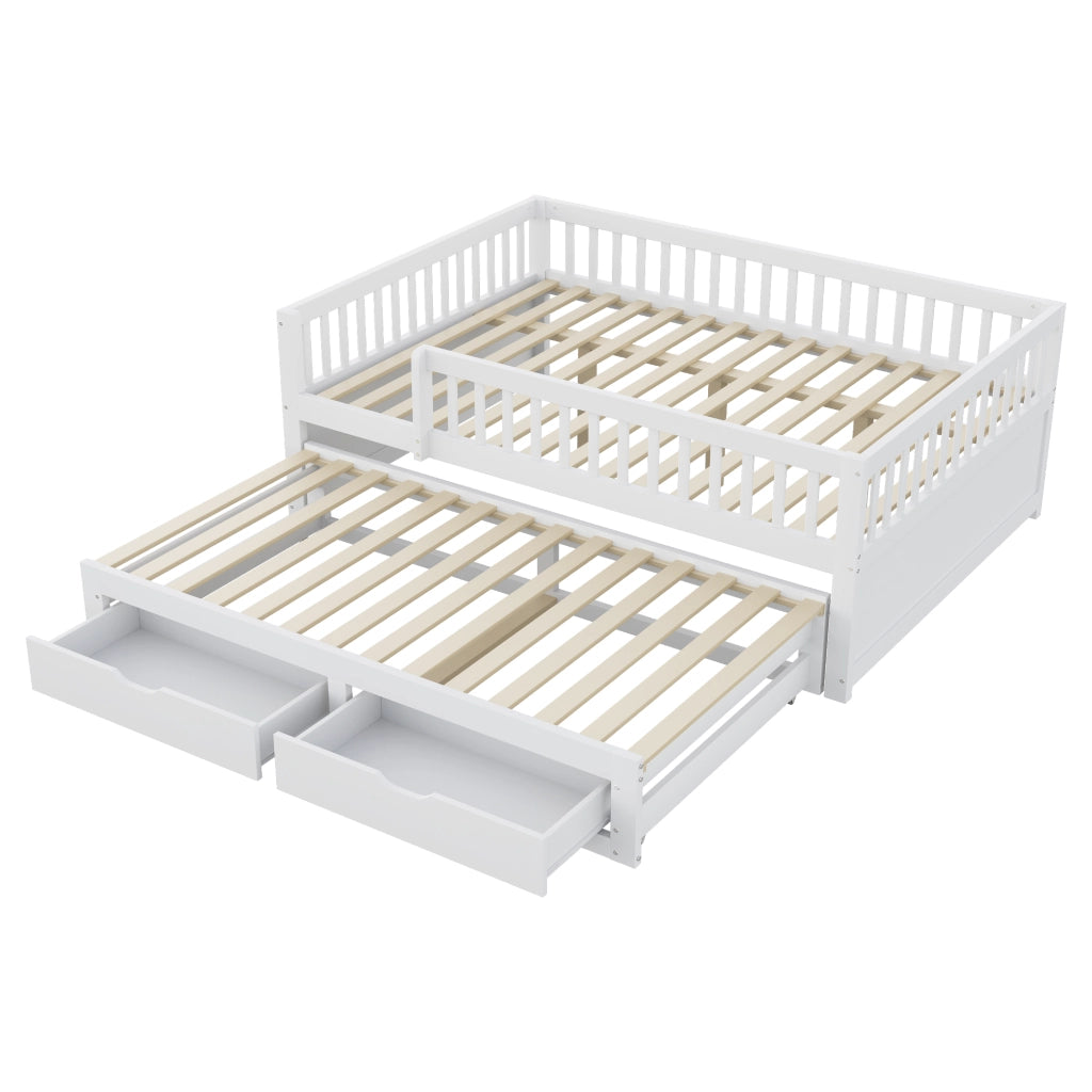 LETTO Multifunzionale 140x200 cm Bianco con letto estraibile e 2 cassetti