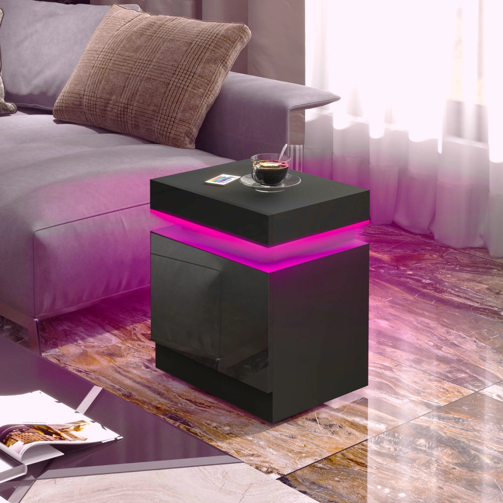 Comodino con Luci LED e 2 Cassetti ¨C zephmum ¨C 45x35x52 cm Nero