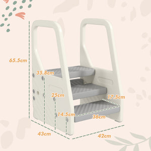 Scaletta per Bambini  3 Gradini in HDPE 43x42x65,5 cm Grigio e Bianco Crema