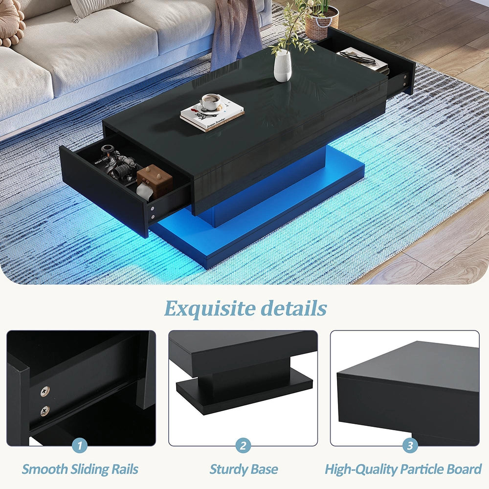 Tavolino design - Xylo - 100x50cm LED nero minimalista