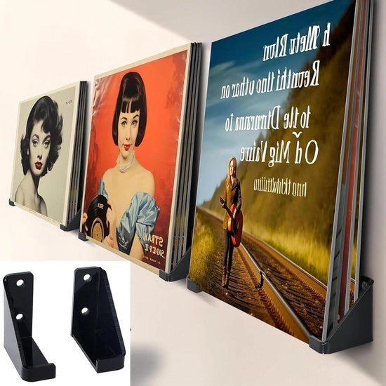 Sistema di archiviazione LP - montaggio a muro - 12 pezzi - trasparente - supporto di piatto in vinile acrilico - rack di esposizione stile per ufficio e casa