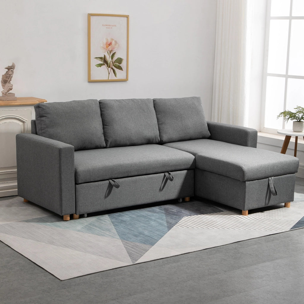 Divano Angolare Letto 3 Posti con Meridienne Reversibile e Contenitore ¨C Zephmum ¨C Tessuto Grigio