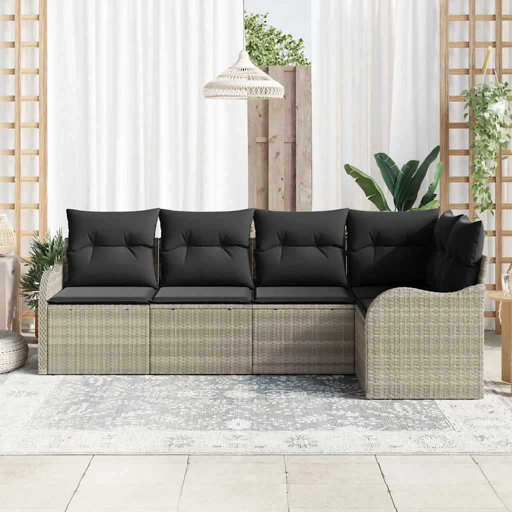 Set Divano da Giardino 5 pz | Set Salotto da Giardino Grigio chiaro Poly Rattan