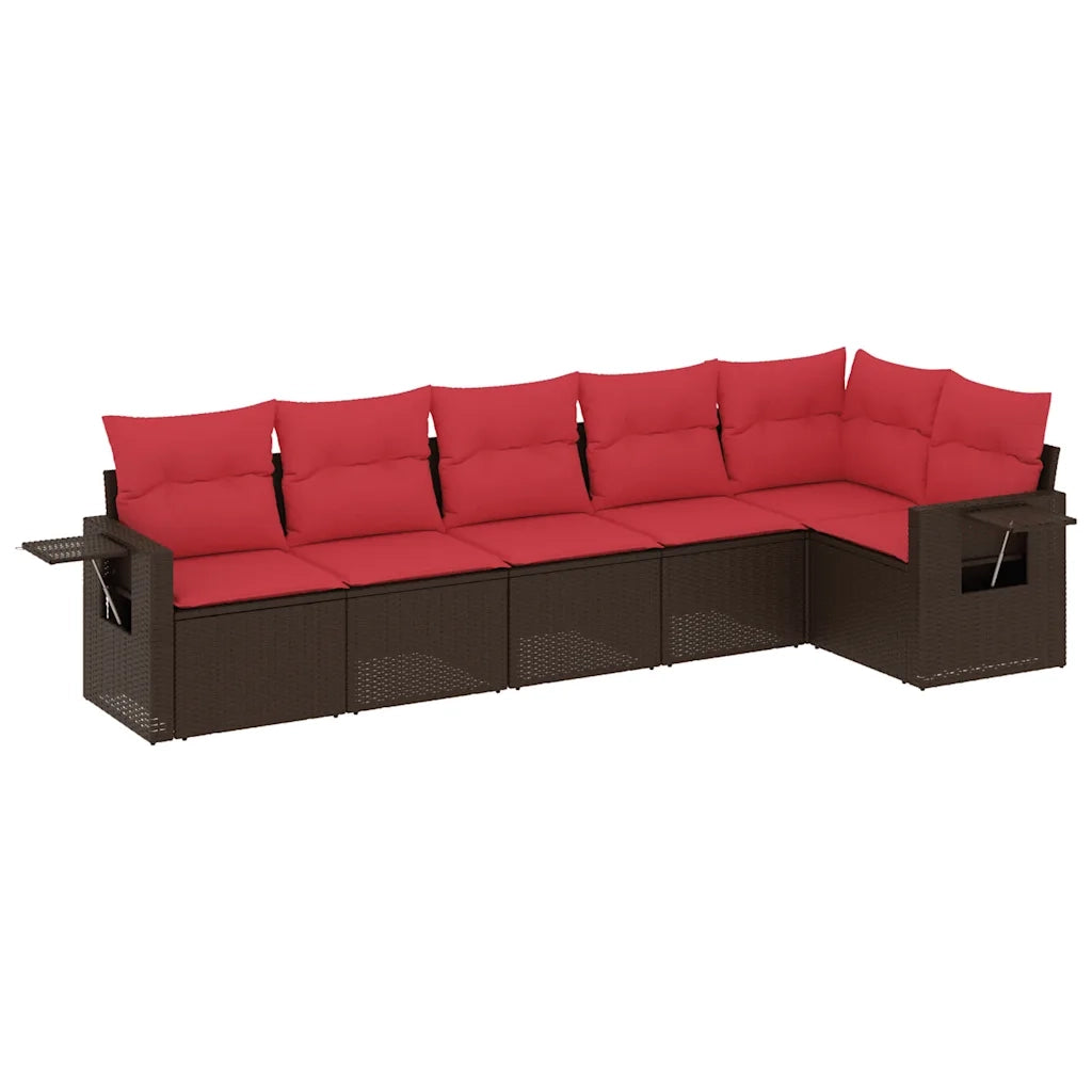 Set Divani da Giardino 6 pz con Cuscini Marrone in Polyrattan 3220193