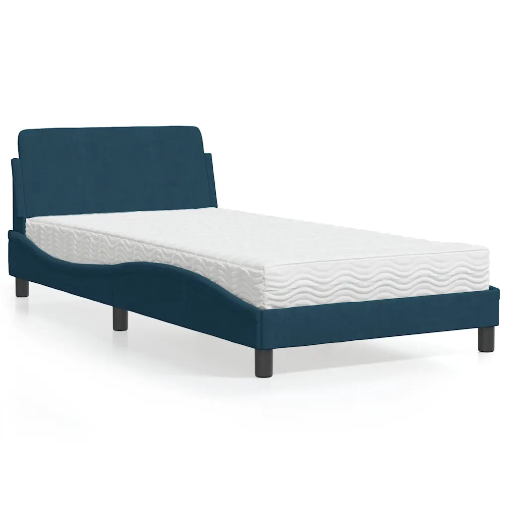 Letto con Materasso-Struttura Letto con Materasso Dover Blu 100x200 cm in Velluto