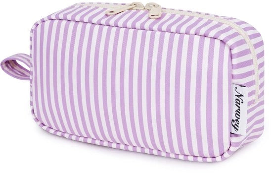 Tas per viaggio per cosmetici Piccola borsa da toeletta Peso leggero Borsa con chiusura a zip per trucco per uomini e donne (linee blu, piccola)