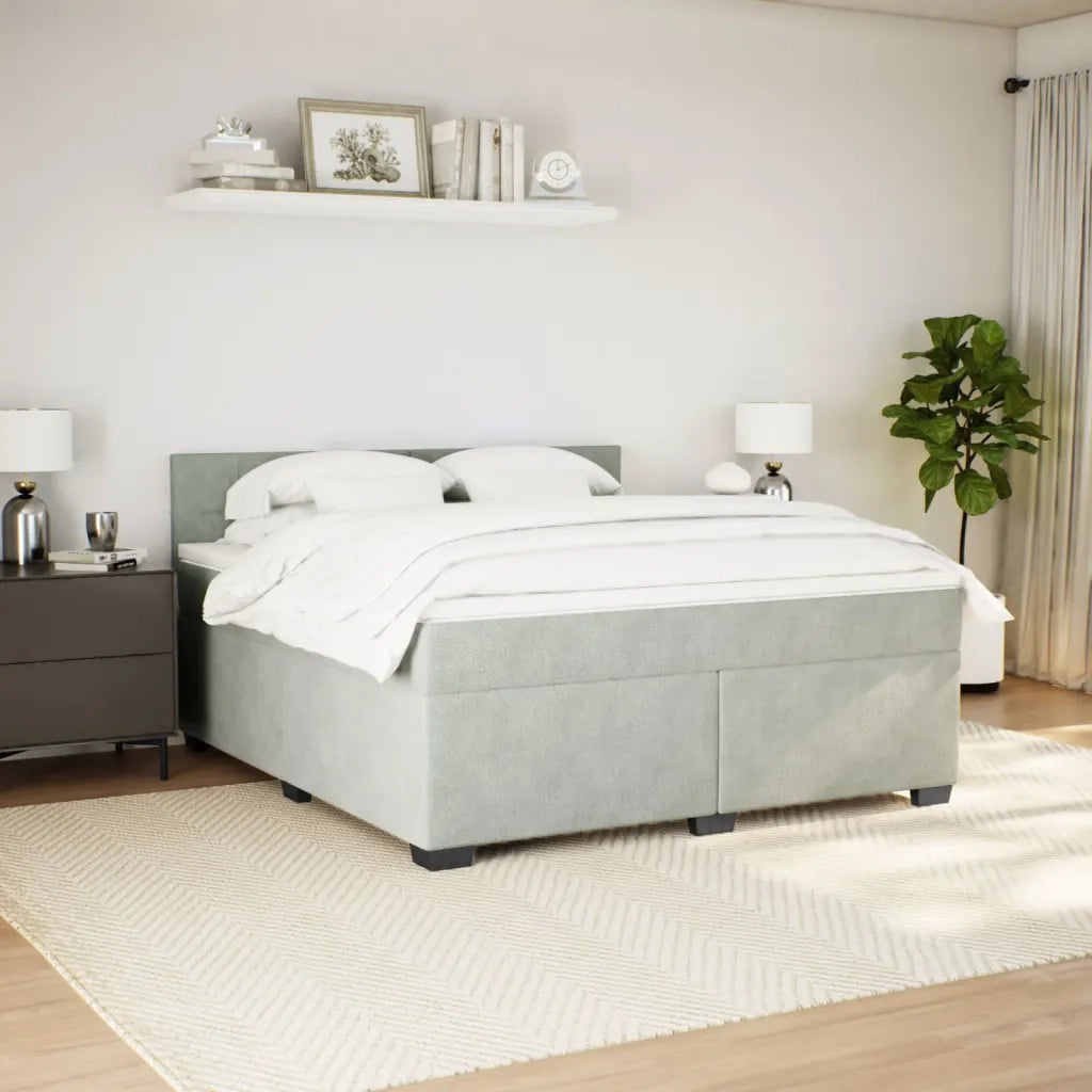 Giroletto a Molle con Materasso Grigio Chiaro 180x200cm Velluto