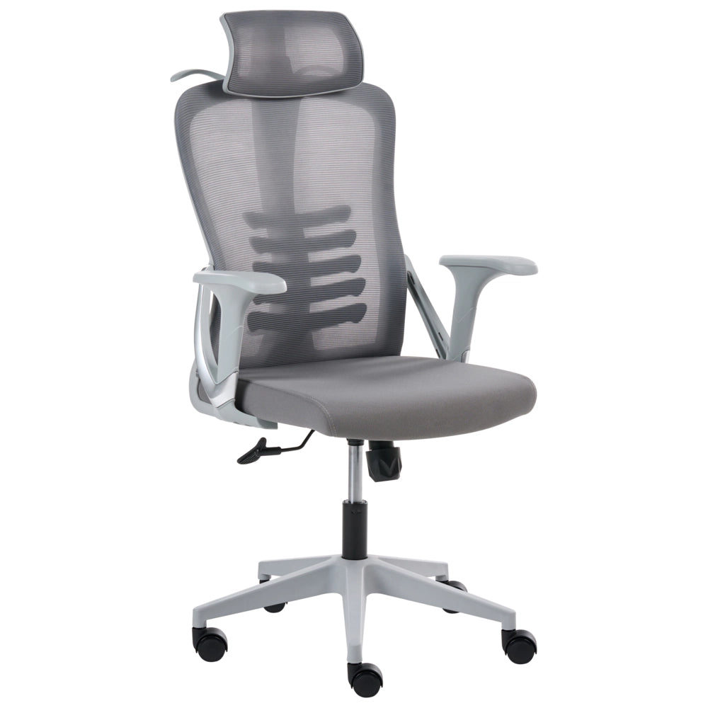 Sedia da ufficio in rete grigio rotelle in plastica girevole schienale reclinabile regolazione in altezza poggiatesta regolabile moderna