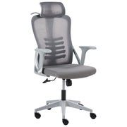 Sedia da ufficio in rete grigio rotelle in plastica girevole schienale reclinabile regolazione in altezza poggiatesta regolabile moderna