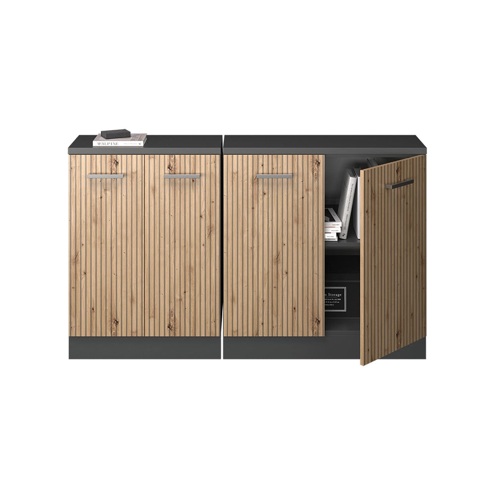 Set di mobili sottotetto Rion Rovere artigianale/Antracite 140 cm Set di 2 carcasse armadio profondità 60 cm Vicco