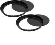 2 forme per torta antiaderente con fondo rimovibile, forme a forma di cerchio ondulate, adatte per torte, torte e vla, acciaio inossidabile, nero, 22*22*3 cm