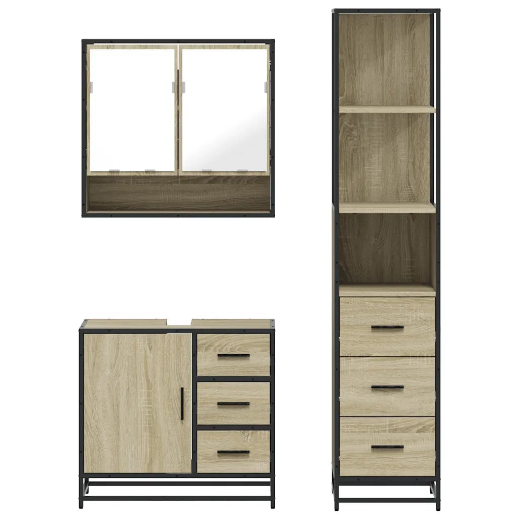 Set Mobili da Bagno 3 pz Rovere Sonoma in Legno Multistrato