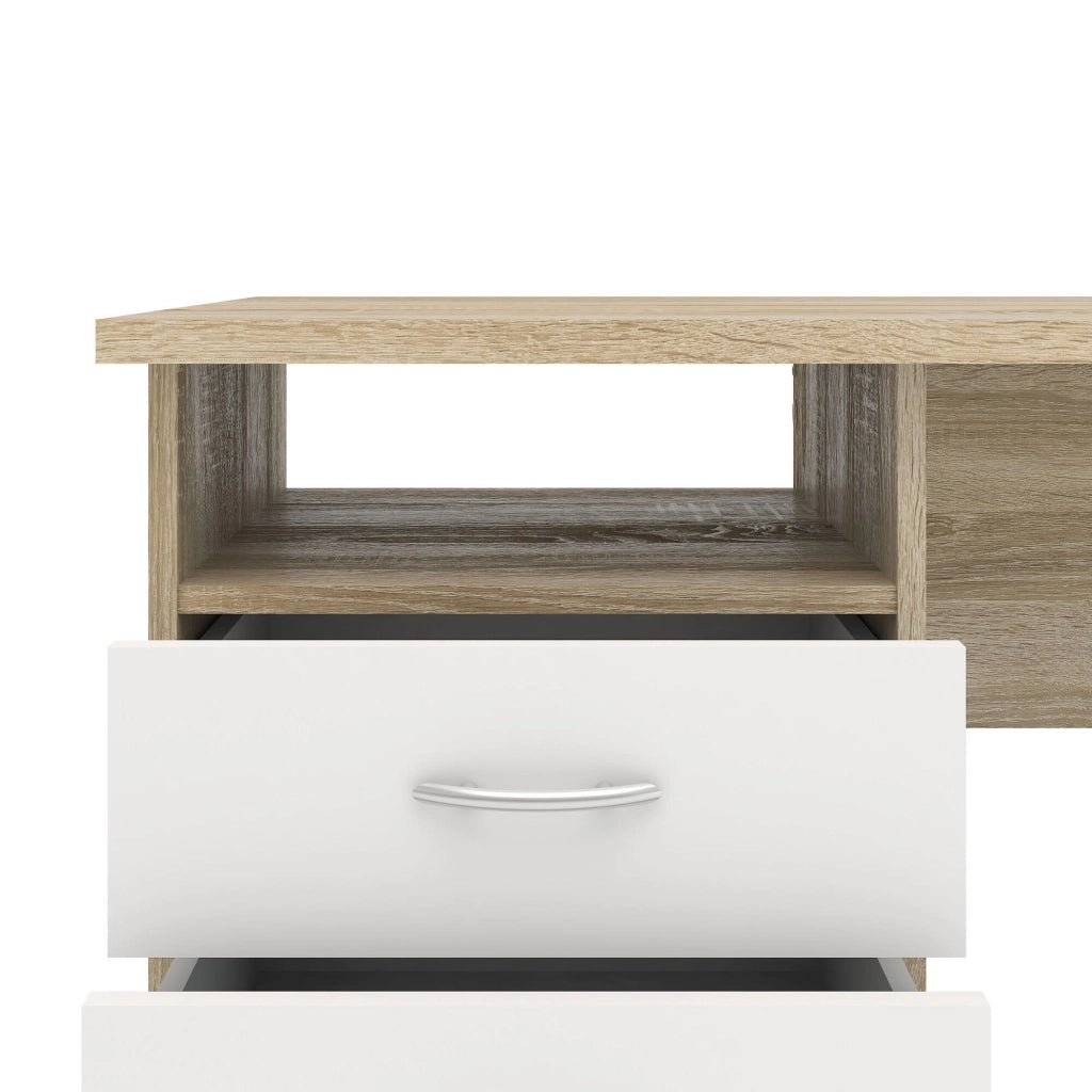 Scrivania lineare con tre Andre, colore rovere bianco, Misure 120 x 72 x 48 cm
