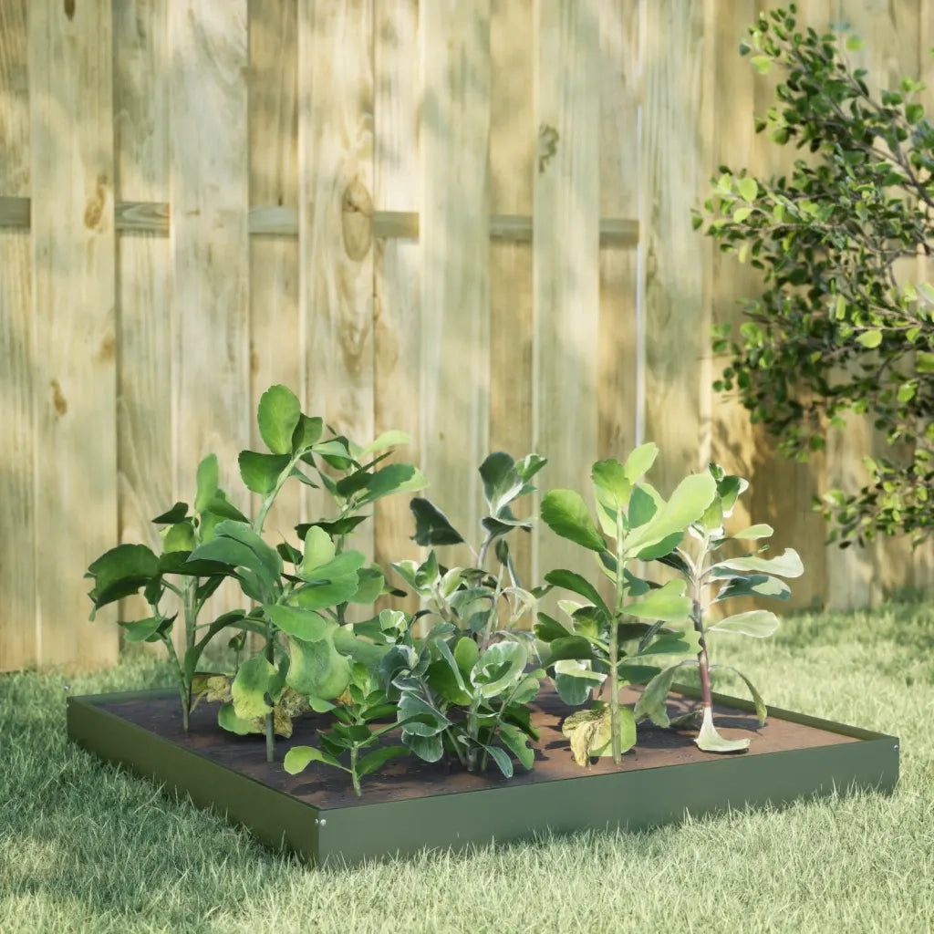 Fioriera Rialzata Giardino-Vaso da Esterno-Supporto per Vaso Verde Oliva 100x100x18,5 cm Acciaio