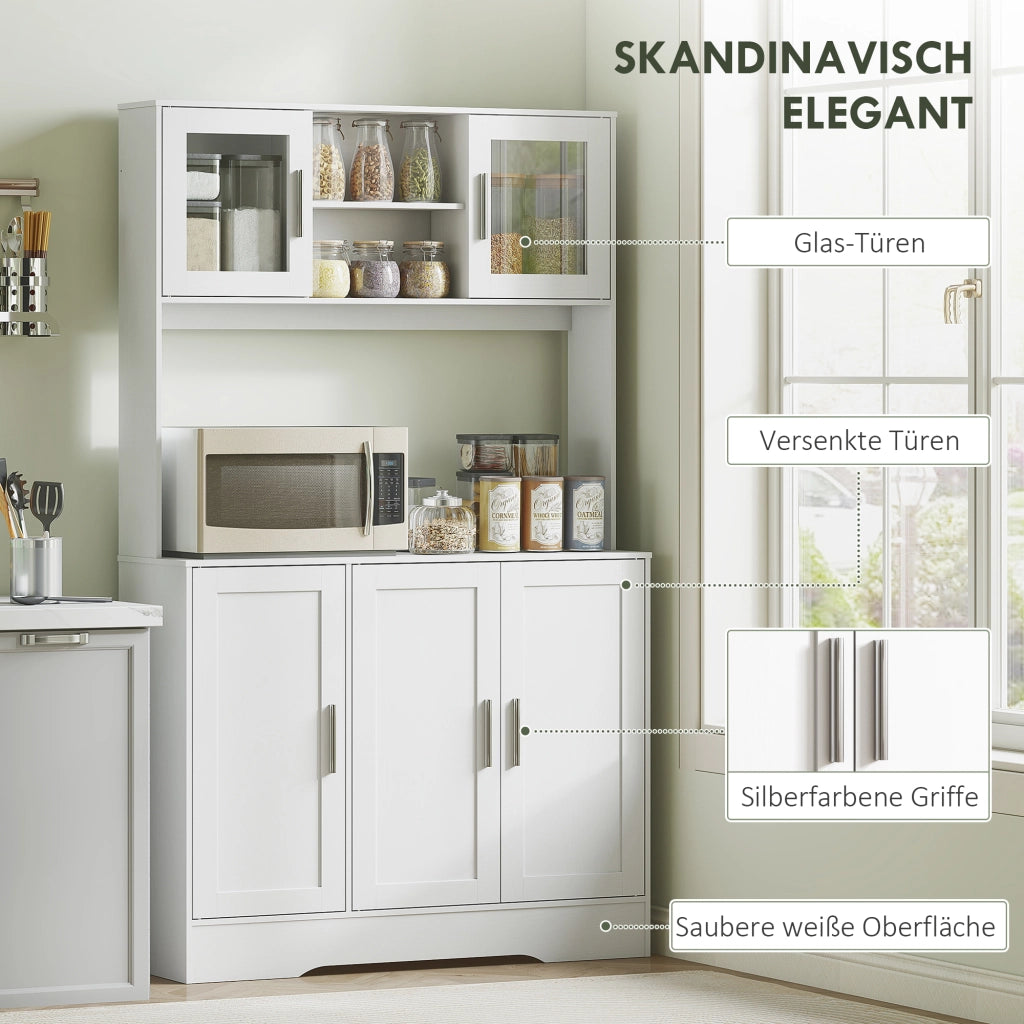 Mobile Cucina Scandinavia ¨C zephmum ¨C Bianco, Legno Multistrato e MDF, con Ante a Vetro e Ripiani Regolabili