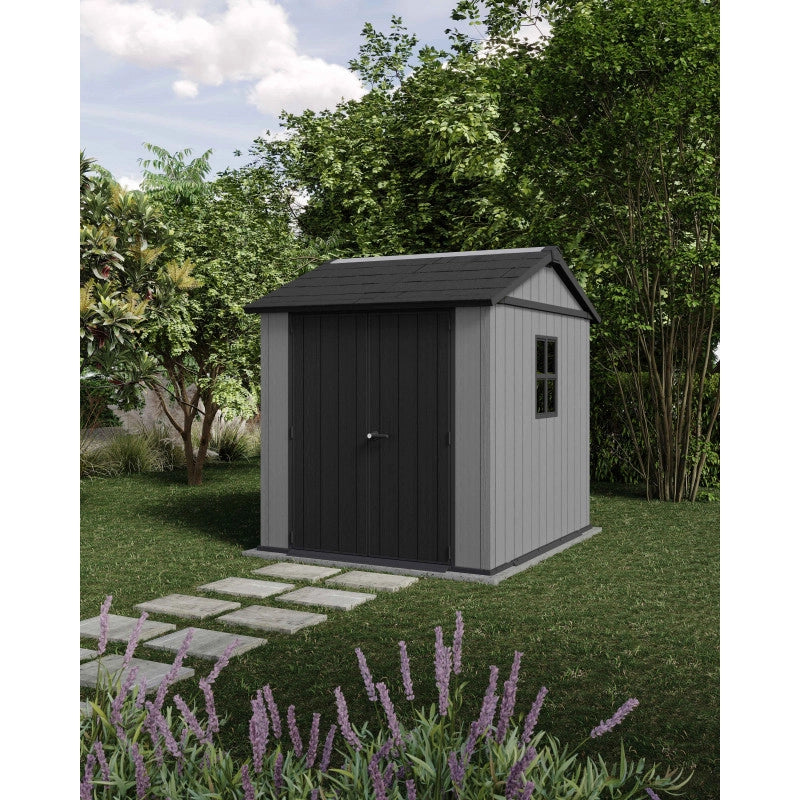 Casetta da giardino in resina EVOTECH+ 223x230 cm - con pavimento e doppia porta - carico neve 150 kg/m² – Newton Plus 757/775 - Grigio - Keter