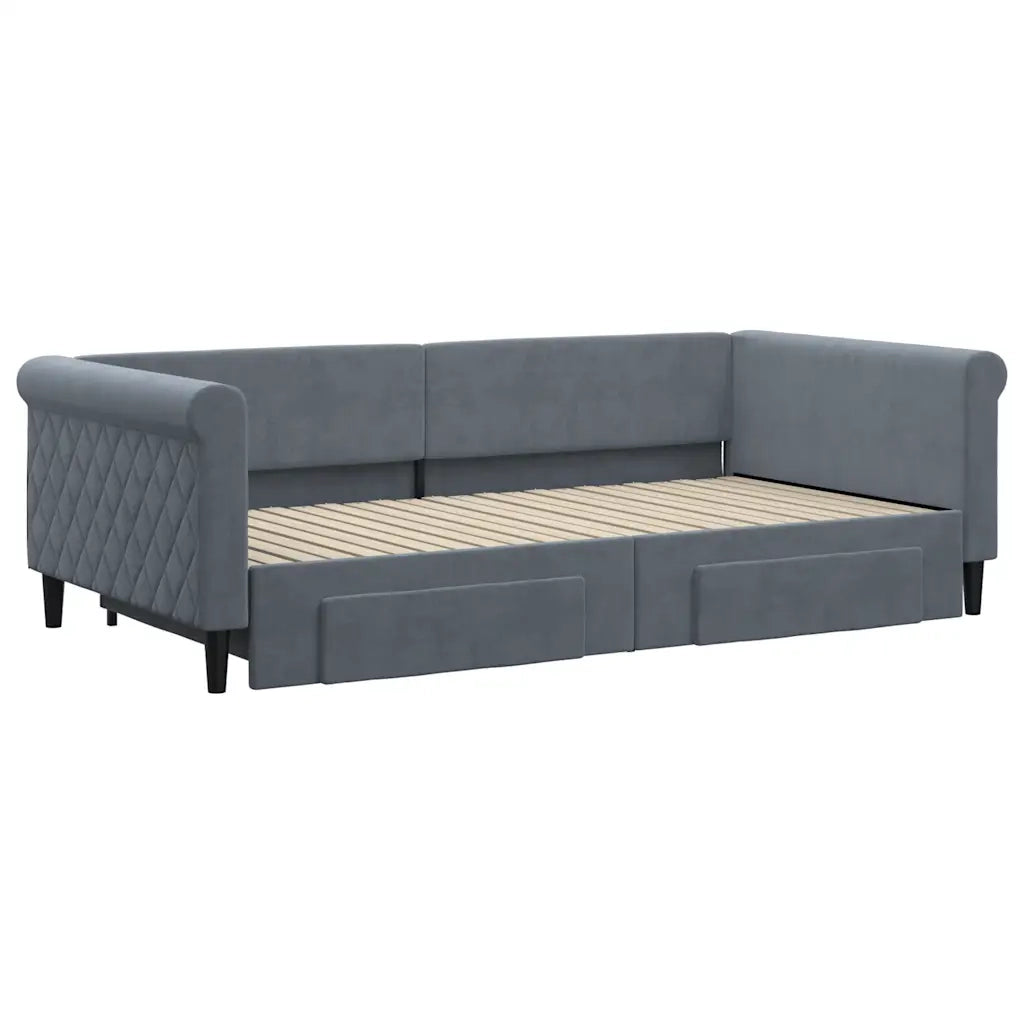 Divano Letto Estraibile Cassetti-Sofa Letto-Daybed Grigio Scuro 100x200cm Velluto 774282