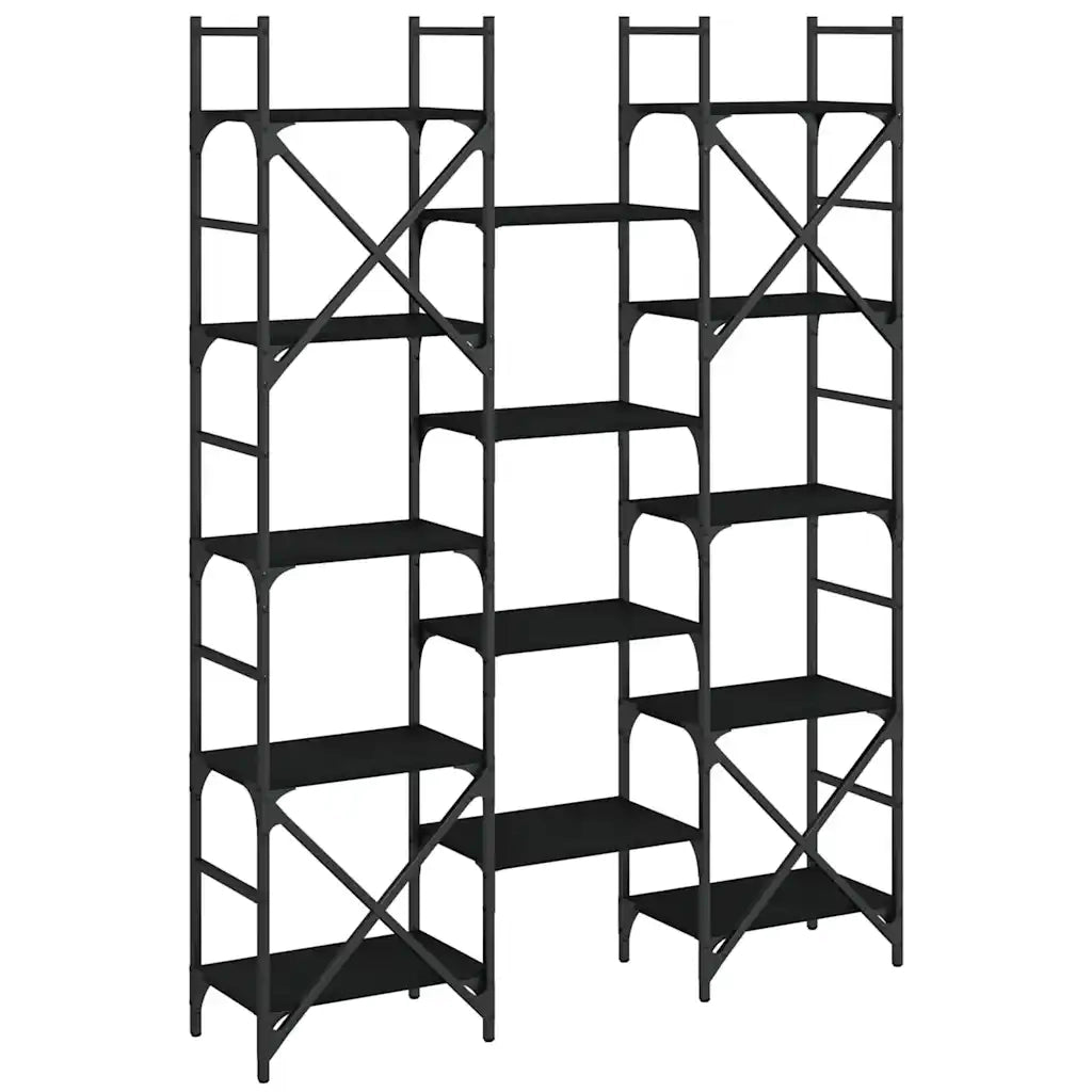 Libreria-Scaffale per Libri-Mobile di Stoccaggio Nera 127,5x28,5x172,5 cm in Legno Multistrato